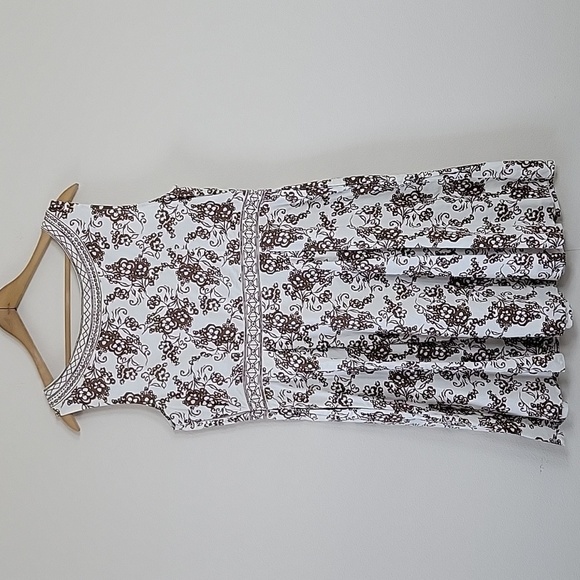 Eshakti White Brown Floral A-Line Dress Size 16 - Picture 5 of 7